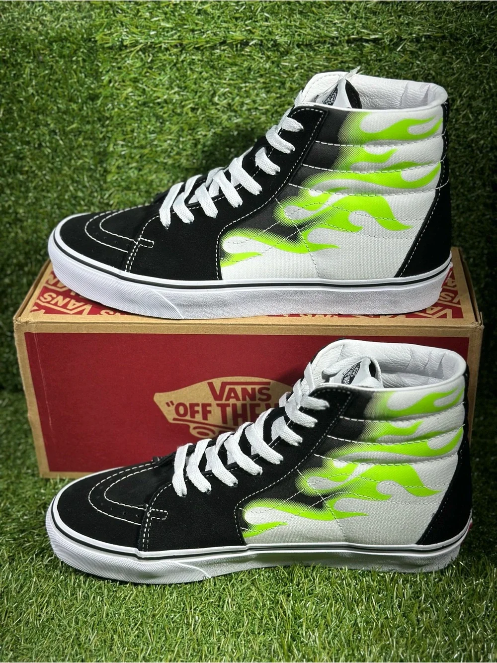Vans SK8 H  Flame , Black & Neon Green Flame/White, Men’s 10.5, VN0A4U3CXEY